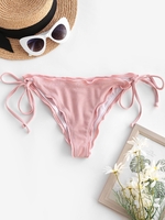 ZAFUL Bas de Bikini Côtelé Noué à Côté à Ourlet en Laitue M Rose clair