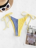 ZAFUL Bas de Bikini Côtelé Noué en Blocs de Couleurs à Coupe Haute S