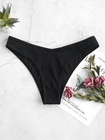 ZAFUL Bas de Bikini Côtelé Texturée à Jambe Haute avec Passepoil S Noir