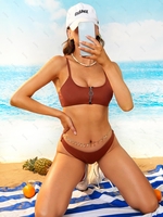 ZAFUL Bas de Bikini Côtelé Zippé S Café