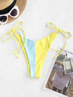 ZAFUL Bas de Bikini en Blocs de Couleurs Noué à Côté à Taille Haute S