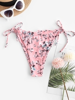 ZAFUL Bas de Bikini Fleuri Imprimé Noué à Volants M Rose clair