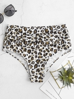 ZAFUL Bas de Bikini Léopard à Taille Haute à Volants L Multi a