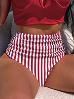 ZAFUL Bas de Bikini Rayé à Coupe Haute à Volants M Rouge