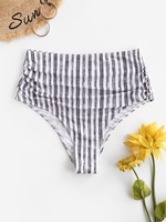 ZAFUL Bas de Bikini Rayé à Coupe Haute à Volants Xl Gris