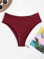 ZAFUL Bas de Bikini Simple Jambe Haute à Taille Haute L Rouge foncé