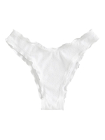 ZAFUL Bas de Bikini Texturé à Coupe Haute à Volants S Blanc