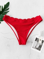 ZAFUL Bas de Bikini Texturé à Ourlet Festonné S Rouge