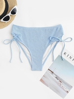 ZAFUL Bas de Bikini Texturé à Taille Haute à Lacets M Bleu clair