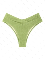 ZAFUL Bas de Bikini Texturé Croisé à Taille Haute à Lacets M Vert