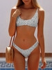 ZAFUL Bikini Léopard à Jambe Haute à Col Bénitier S Blanc