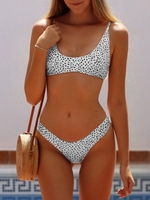 ZAFUL Bikini Léopard à Jambe Haute à Col Bénitier S Blanc