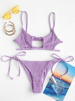 ZAFUL Bikini Plissé avec Trou de Serrure L Pourpre