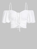 ZAFUL Blouse à Epaule Dénudée à Manches Bouffantes à Volants L Blanc