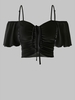 ZAFUL Blouse à Epaule Dénudée à Manches Bouffantes à Volants M Noir