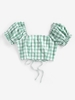 ZAFUL Blouse à Lacets à Manches Bouffantes en Vichy sans Dos S Vert clair