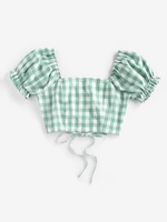 ZAFUL Blouse à Lacets à Manches Bouffantes en Vichy sans Dos S Vert clair