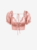 ZAFUL Blouse Courte à Manches Bouffantes en Satin à Volants L Rose clair