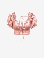 ZAFUL Blouse Courte à Manches Bouffantes en Satin à Volants L Rose clair