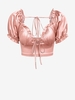 ZAFUL Blouse Courte à Manches Bouffantes en Satin à Volants S Rose léger
