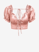 ZAFUL Blouse Courte à Manches Bouffantes en Satin à Volants S Rose léger