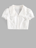 ZAFUL Blouse Courte Broderie Anglaise à Volants Xl Blanc