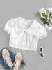 ZAFUL Blouse Courte Chinée à Manches Bouffantes à Col Montant à Volants Xl Blanc