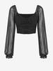 ZAFUL Blouse Courte en Maille Transparente à Manches Longues à Volants M Noir