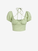 ZAFUL Blouse de Laitière Croisée Plissée à Col Halter S Vert clair