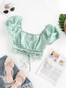 ZAFUL Blouse Nouée Plissée à Manches Bouffantes en Vichy S Vert clair