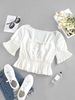 ZAFUL Blouse Plissée à Volants avec Trou de Serrure L Blanc
