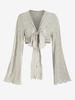 ZAFUL Blouse Plissée Brillante Nouée en Avant L Gris clair