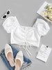 ZAFUL Blouse Plissée Broderie Anglaise L Blanc