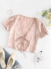 ZAFUL Blouse Plissée Fleur Nouée en Avant en Dentelle Insérée en Jacquard Xl Rose clair