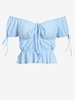 ZAFUL Blouse Péplum Epaule Dénudée à Manches Bouffantes à Ourlet Noué L Bleu clair