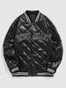 ZAFUL Blouson Aviateur Matelassée Lettre Brodée WEST COAST en Cuir PU L Noir