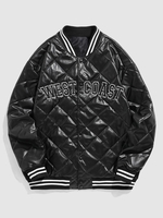 ZAFUL Blouson Aviateur Matelassée Lettre Brodée WEST COAST en Cuir PU M Noir