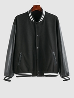 ZAFUL Blouson de Bombardier Boutonné à Manches en Faux Cuir M Noir
