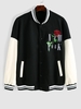ZAFUL Blouson de Bombardier Lettre Brodée NEW YORK en Cuir PU L Noir