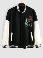 ZAFUL Blouson de Bombardier Lettre Brodée NEW YORK en Cuir PU L Noir