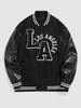 ZAFUL Blouson Universitaire de Baseball Brodée Citron en Cuir PU Lettre LOS ANGELES M Noir