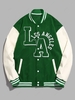 ZAFUL Blouson Universitaire de Baseball Brodée Citron en Cuir PU Lettre LOS ANGELES M Vert profond