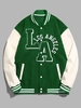 ZAFUL Blouson Universitaire de Baseball Brodée Citron en Cuir PU Lettre LOS ANGELES S Vert profond