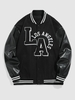 ZAFUL Blouson Universitaire de Baseball Brodée Citron en Cuir PU Lettre LOS ANGELES Xl Noir