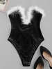 ZAFUL Body Bandeau en Fausse Plume à Lacets en Velours à Armature en V M Noir