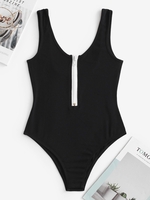 ZAFUL Body Côtelé Contrasté à Demi-Zip S Noir