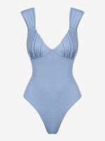 ZAFUL Body Plongeant en Couleur Unie à Volants L Bleu clair