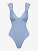 ZAFUL Body Plongeant en Couleur Unie à Volants S Bleu clair