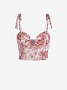 ZAFUL Camisole à Imprimé Arbre à Epaule Nouée à Armature à Volants S Rouge
