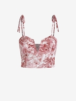 ZAFUL Camisole à Imprimé Arbre à Epaule Nouée à Armature à Volants S Rouge